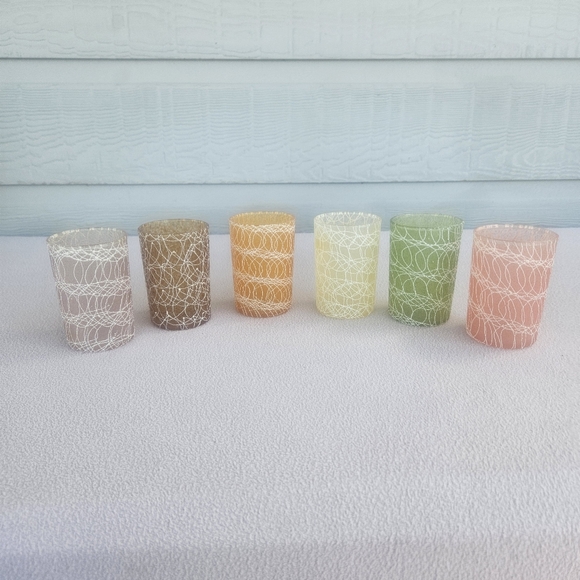 Colour Craft Spaghetti String 6oz Juice Glass Set of 6 Vintage 1950's MCM - Picture 1 of 7